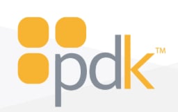 PDK logo with three orange rounded squares and gray text
